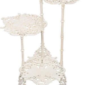 Vintage Cast Iron 3-Tier Plant Stand, Elegant Butterfly & Floral Design with Antique White Finish, 28 Inch Tall Rustic Flower Pot Holder, Heavy Duty Metal Display Shelf for Indoor and Outdoor