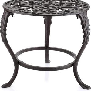 Heavy Duty Cast Iron Plant Stand Vintage Iron Flower Pot Holder, Rustic Decorative Round Potted Plant Stand Rack, Indoor Outdoor Metal Plant Holder for Home Garden