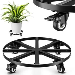 18" Round Plant Caddy Rolling Plant Stand with Wheels Flower Plant Dolly | Heavy Duty Metal, 500 lbs Capacity, Lockable Caster, Ideal for Planter Pots Mover, Home, Hotel, Office Mobile Roller