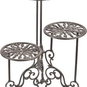 Heavy Duty Cast Iron Plant stand, 3 Tier Foldable Metal Plant Shelf, 24in Tall Vintage Flower Pot Holder Indoor Outdoor Tiered Plant Stand, Rustic Plant Display Rack for Corner Balcony Patio