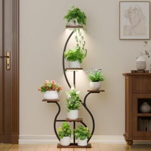 Plant Stand Indoor with Grow Light: 55" Tall Corner Shelf for Multiple Plants, Lighted Plant Stands for Indoor Growing, 6 Tiered S-Shaped Flower Display Stand for Living Room, Patio, Balcony