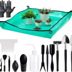 25Pcs Mini Garden Hand Transplanting Succulent Tools Set, 39.4" Thickened Repotting Mat & Plant Tag, Miniature Planting Indoor Fairy Care, Potting, Cactus, Houseplant Bonsai Tool Kit