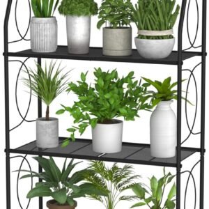 4 Tier Plant Stand with Wheels, Plant Shelf for Indoor Outdoor, Heavy Duty Metal Tall Plant Stands Holder Rack for Living Room Balcony and Garden, Black